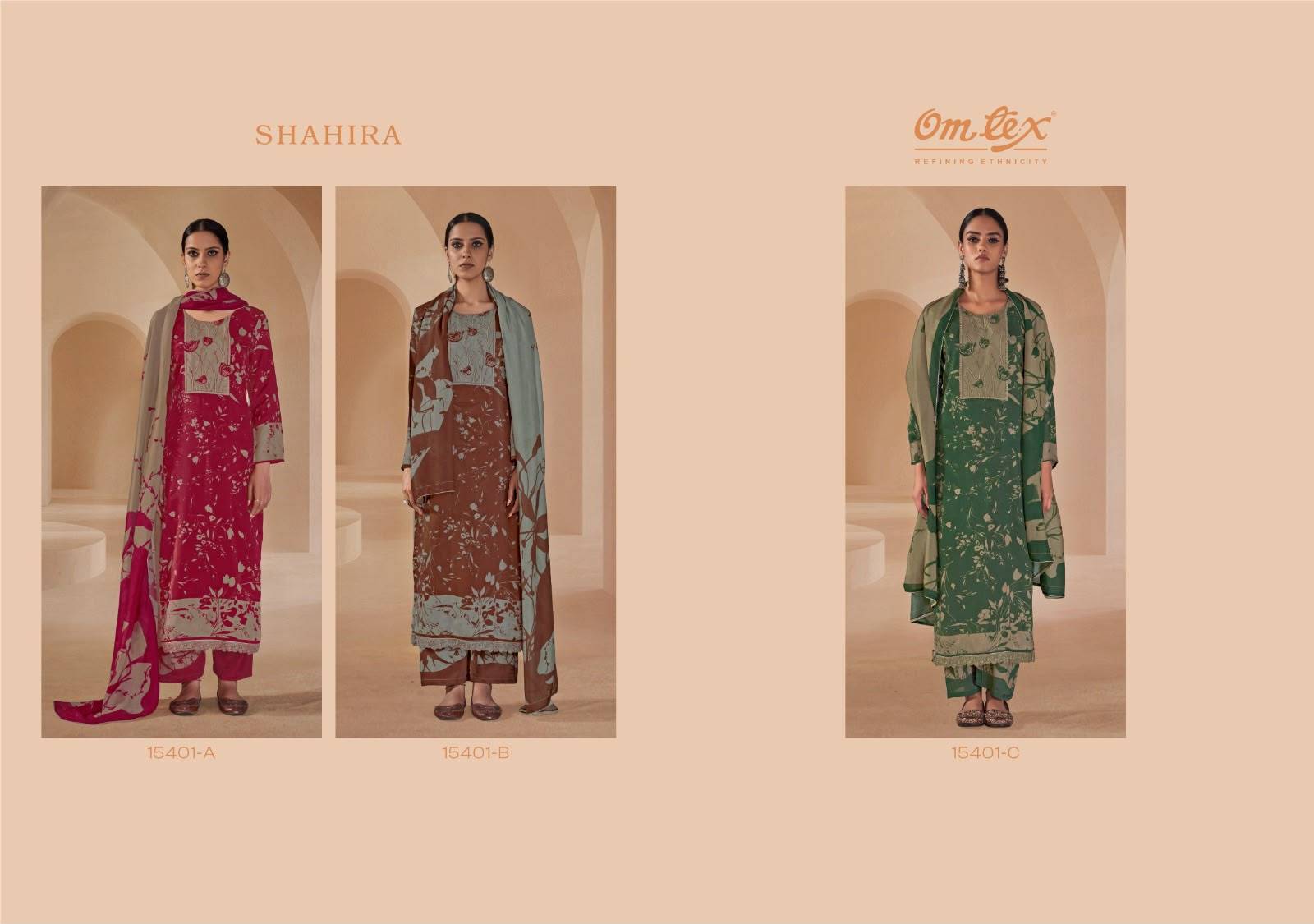 SHAHIRA By Om Tex 15401 Series Beautiful Festive Suits Stylish Colorful Fancy Casual Wear & Ethnic Wear Muslin Silk Dresses At Wholesale Price